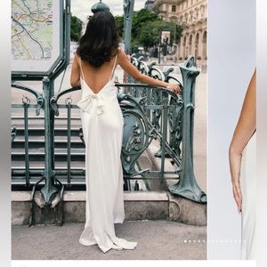 MESHKI Kailey low back maxi dress with detachable train in white